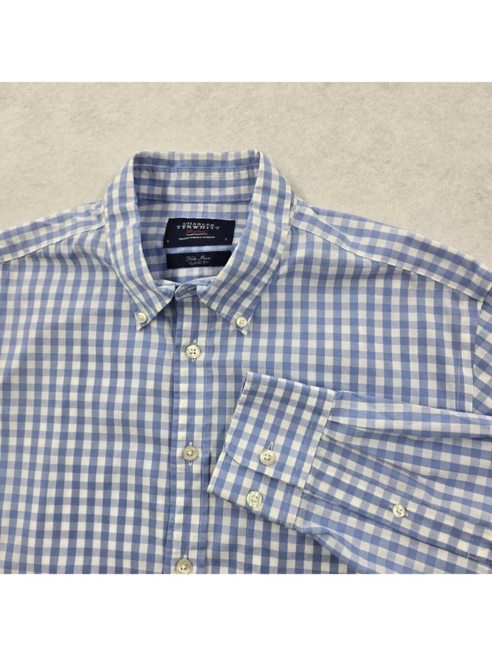 Charles Tyrwhitt Weekend Button Down Dress Shirt Sz L Non-Iron Classic Fit Blue